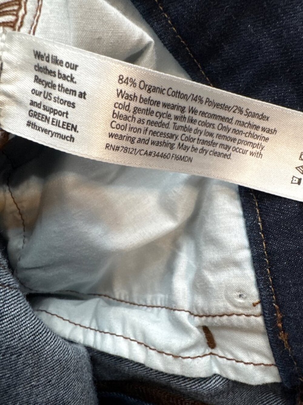 Eileen Fisher Women’s Organic Cotton Dark Wash Straight Leg Jeans Size 8 ankle - Picture 5 of 5